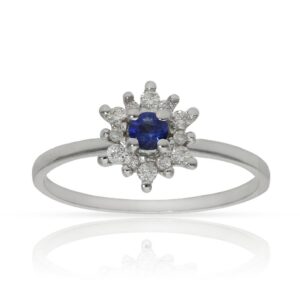 Sortija oro blanco 18kl zafiro + diamantes