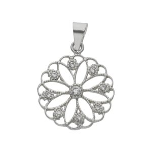 Colgante oro blanco 18kl flor diamantes