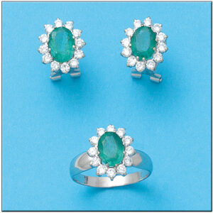Sortija oro blanco 18kl diamantes + esmeralda fina