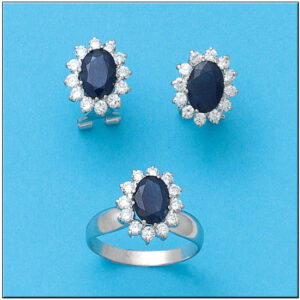 Pendientes oro blanco 18kl diamantes + zafiros finos
