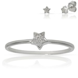 Sortija oro blanco 18kl estrella diamantes