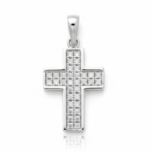 Cruz oro blanco 18kl diamantes