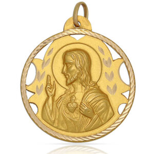 Medalla oro 18kl sagrado corazon - 24mm