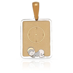 Medalla oro 18kl bebe y reloj - 13x18mm