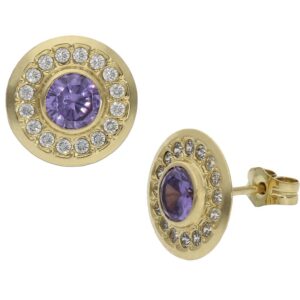 Pendientes oro 18kl violeta + circonitas - 11mm