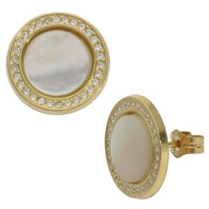 Pendientes oro 18kl nacar + circonitas - 12mm
