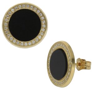 Pendientes oro 18kl onix + circonitas + 12mm