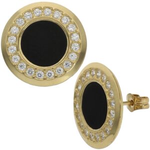 Pendientes oro 18kl onix + circonitas - 15mm