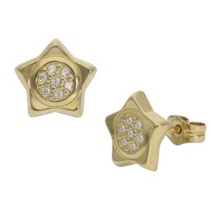 Pendientes oro 18kl estrellas circonitas - 9mm