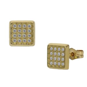 Pendientes oro 18kl cuadrados circonitas - 6.5mm