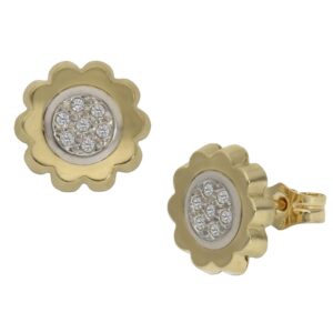 Pendientes oro 18kl flor circonitas - 9mm