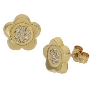 Pendientes oro 18kl flor circonitas - 9mm