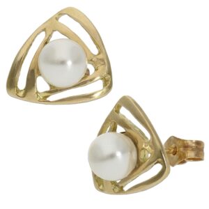 Pendientes oro 18kl triangular perlas