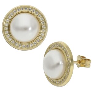 Pendientes oro 18kl perlas circonitas - 12mm