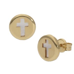 Pendientes oro 18kl cruz nacar - 8mm