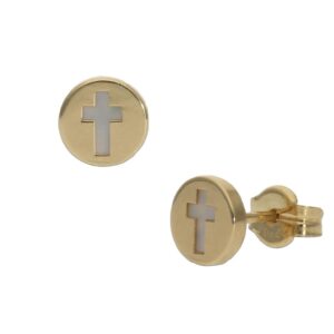 Pendientes oro 18kl cruz nacar - 6mm