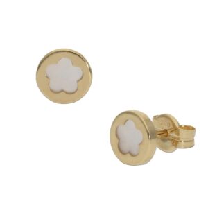 Pendientes oro 18kl flor nacar - 6mm