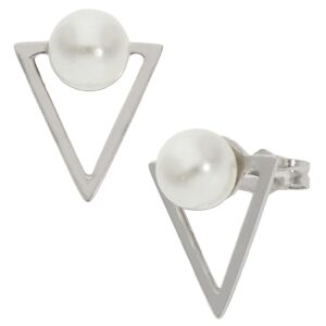 Pendientes oro blanco 18kl triangular perlas