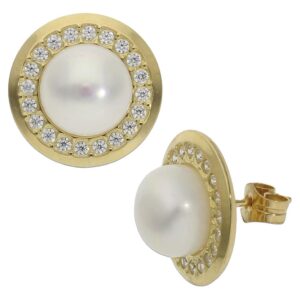 Pendientes oro 18kl perlas circonitas - 15mm