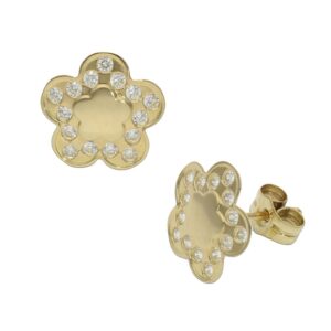 Pendientes oro 18kl flor circonitas - 9.50mm