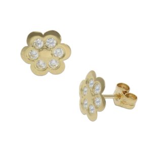 Pendientes oro 18kl flor circonitas - 9mm