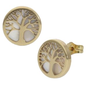 Pendientes oro 18kl arbol vida nacar - 10mm