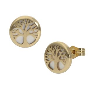 Pendientes oro 18kl arbol vida nacar - 8mm