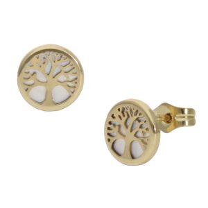 Pendientes oro 18kl arbol de la vida nacar- 7mm