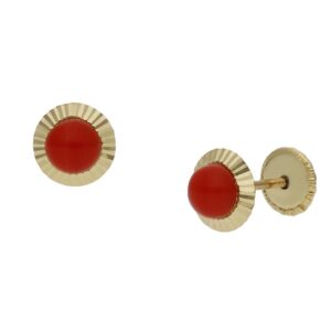 Pendientes oro 18kl coral sintetico - 6mm