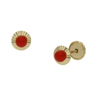 Pendientes oro 18kl coral sintetico - 5mm