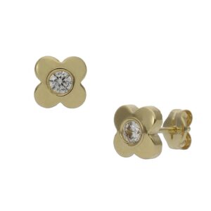 Pendientes oro 18kl flor circonita - 6mm