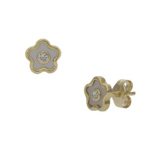 Pendientes oro 18kl flor + nacar - 6mm