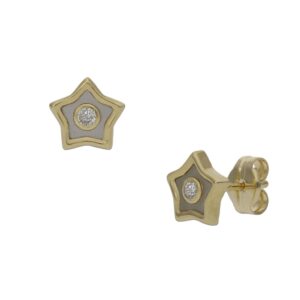 Pendientes oro 18kl estrellas + nacar - 6mm