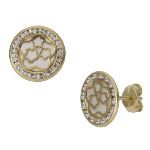Pendientes oro 18kl nacar flores - 9.50mm