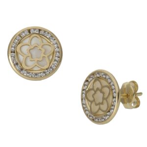 Pendientes oro 18kl nacar flor - 9.50mm