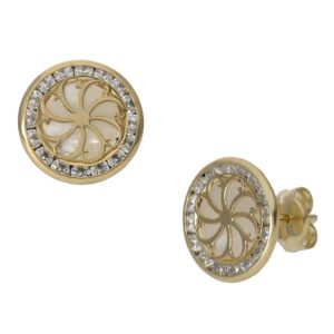 Pendientes oro 18kl flor nacar - 9.50mm