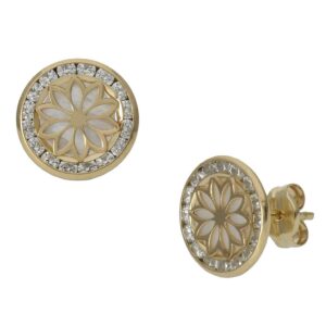 Pendientes oro 18kl flor nacar - 9.50mm