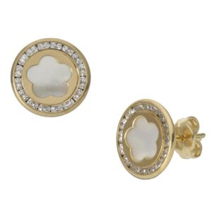 Pendientes oro 18kl flor + nacar - 9.50mm