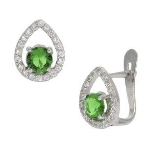 Pendientes oro blanco 18kl verde