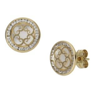 Pendientes oro 18kl nacar flores - 9.50mm