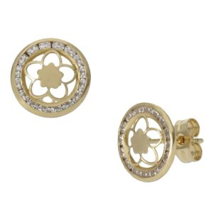 Pendientes oro 18kl flor circonitas - 9.50mm