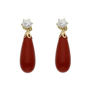 Pendientes oro 18kl coral sintetico