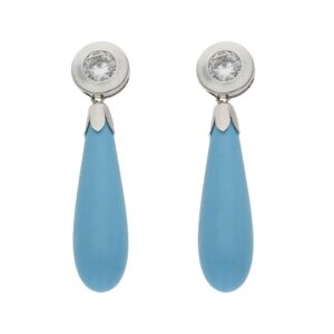 Pendientes oro blanco 18kl turquesa sintetica