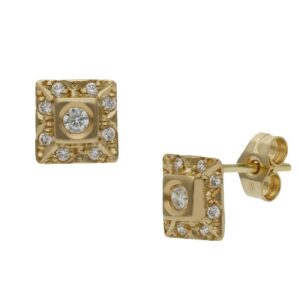 Pendientes oro 18kl cuadrados circonitas - 6.50mm