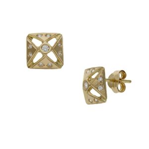 Pendientes oro 18kl cuadrados circonitas - 8x8mm