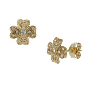 Pendientes oro 18kl trebol circonitas - 10mm