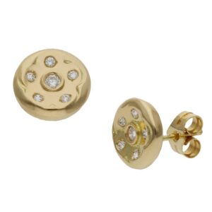 Pendientes oro 18kl boton circonitas - 10mm