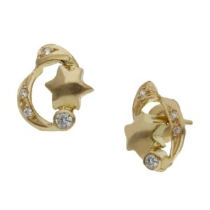 Pendientes oro 18kl luna + estrellas - 9x11mm