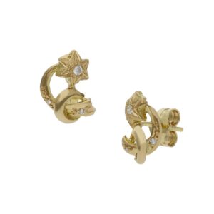Pendientes oro 18kl luna + estrellas - 9x11mm