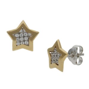 Pendientes oro 18kl bicolor estrella - 8mm